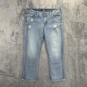 Silver Jeans Elyse Capri Distressed Jeans Women's Size 30 Light Blue Denim